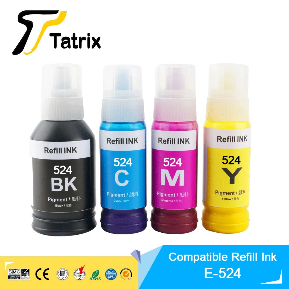 Tatrix 524 T524 Premium Color Compatible Bulk Bottle Water Based Refill Ink for Epson EcoTank L15150 L15160 Printer