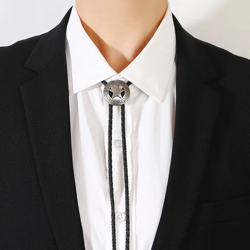 Western Southwest Men Texas Ranger Star Leather Rodeo Bolo Bola Tie Necktie Hot Sale Jewelry New Woman Necklace Accessories