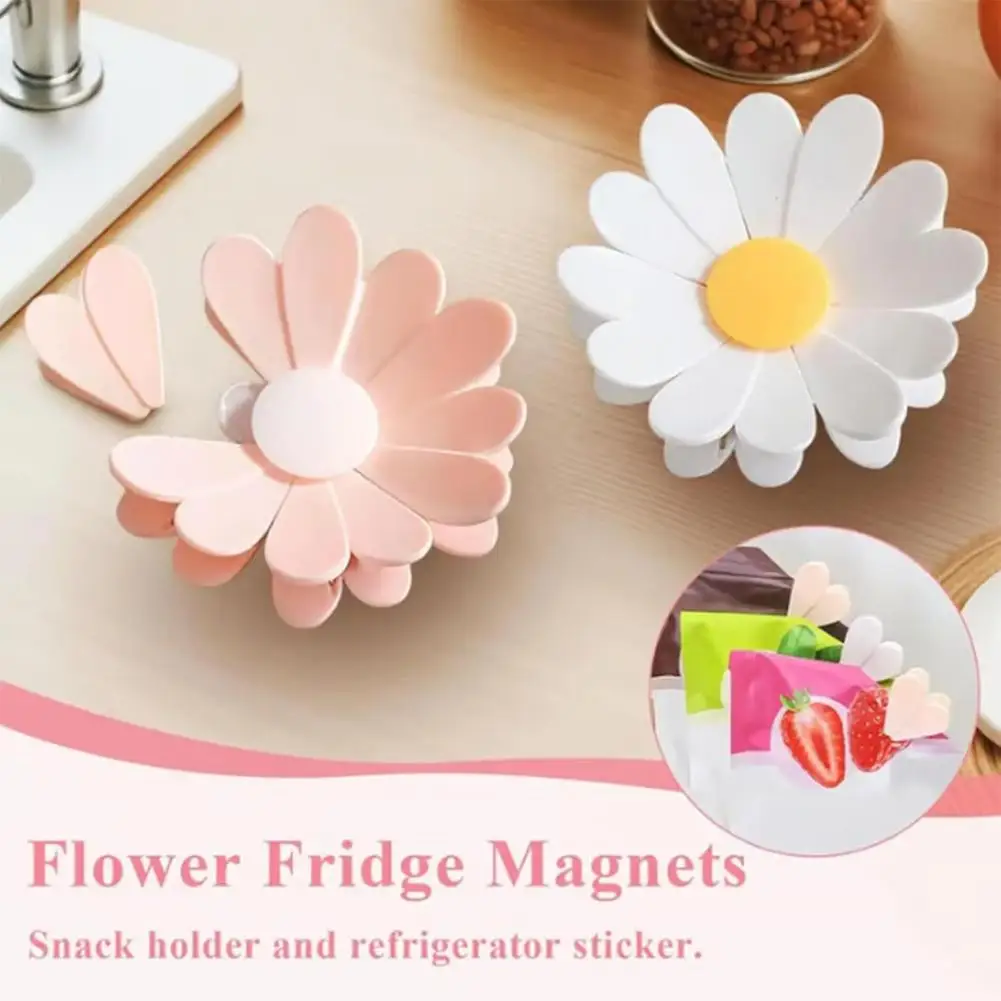 2-in-1 Magnetic Fridge Magnets Flower Type Sealing Clips for Food Storage Multifunctional Bag Clips Kitchen Accessories