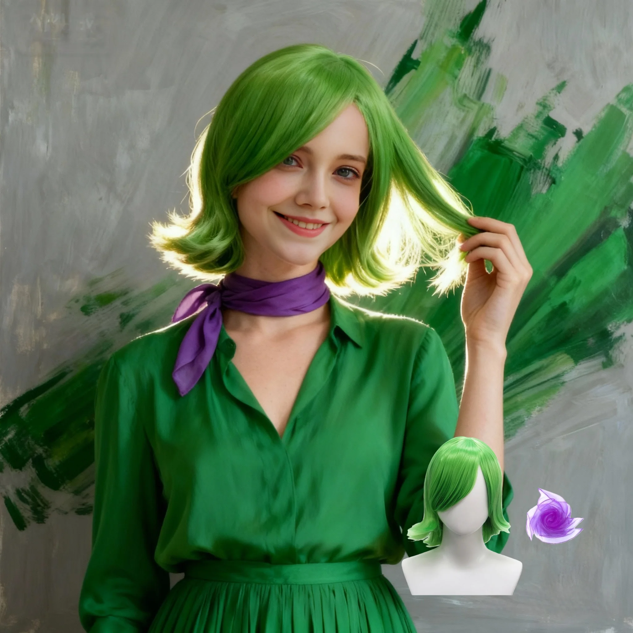 

Специальный набор париков для косплея в стиле аниме, ярко-зеленый короткий парик + аксессуар для фиолетового шарфа, парик для косплея, парик для вечеринки
