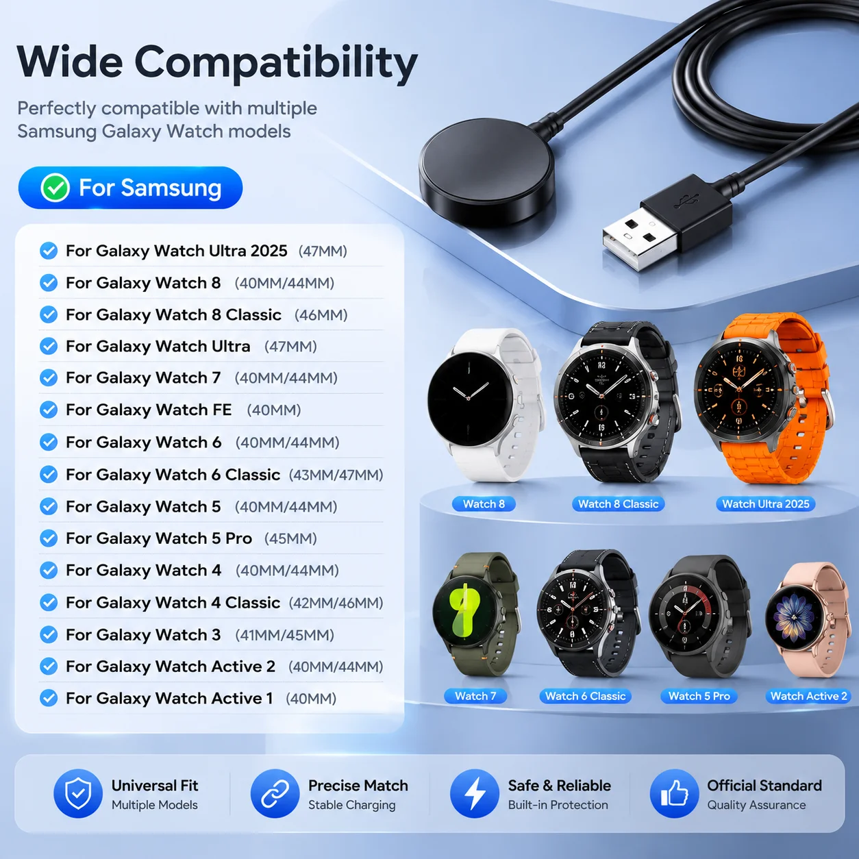 Portable Magnetic Watch Wireless Charger USB Cable Fast Charging Dock Station For Galaxy Watch Ultra/8/7/6/5pro/5/4/3/Active 2/1