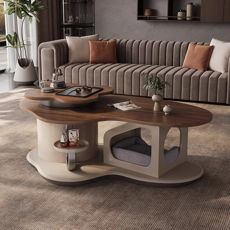 Italian small apartment minimalist walnut coffee table modern light luxury living room home solid wood new special-shaped one