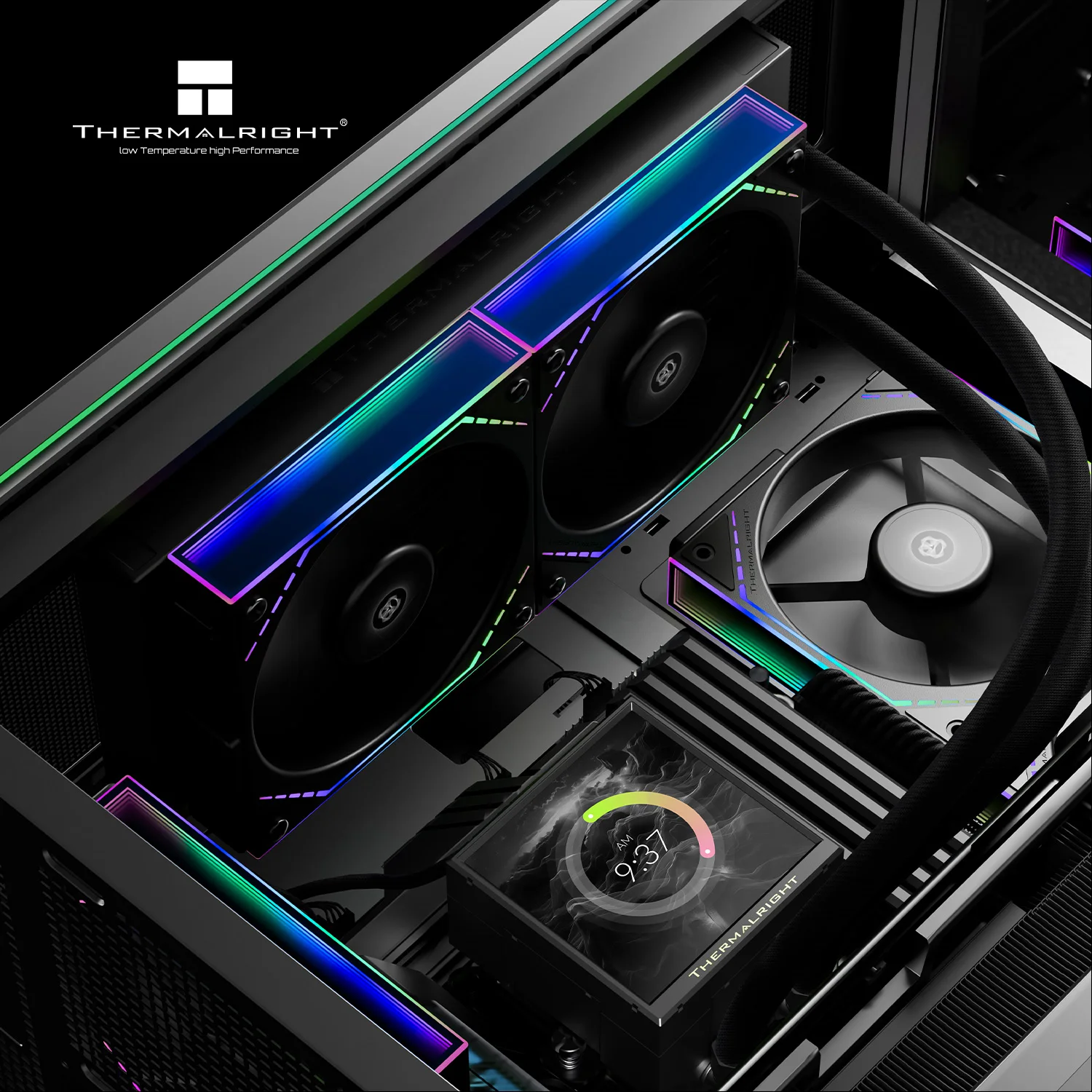 써멀라이트 피어리스 비전 240 ARGB 블랙 CPU 수냉 쿨러, DIY 설치, 온도 표시, 저소음, LGA 1851/1700/AM5/AM4