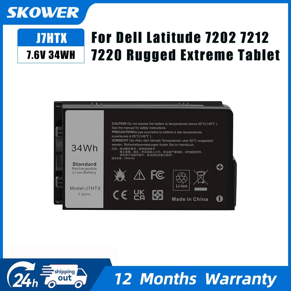 SKOWER 7.6V 34Wh J7HTX 7XNTR Akku für Dell Latitude 7202 7212 7220 Rugged Extreme Tablet T03H002 T03H003 FH8RW 2JT7D 451-BCDH