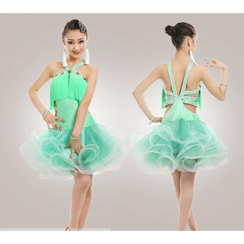 Girl Latin Dance Rumba Samba Clothing Girls Salsa Dresses Girls Stage Wear Costumes Kid's Ballroom Dressing Chinese Folk Dancing