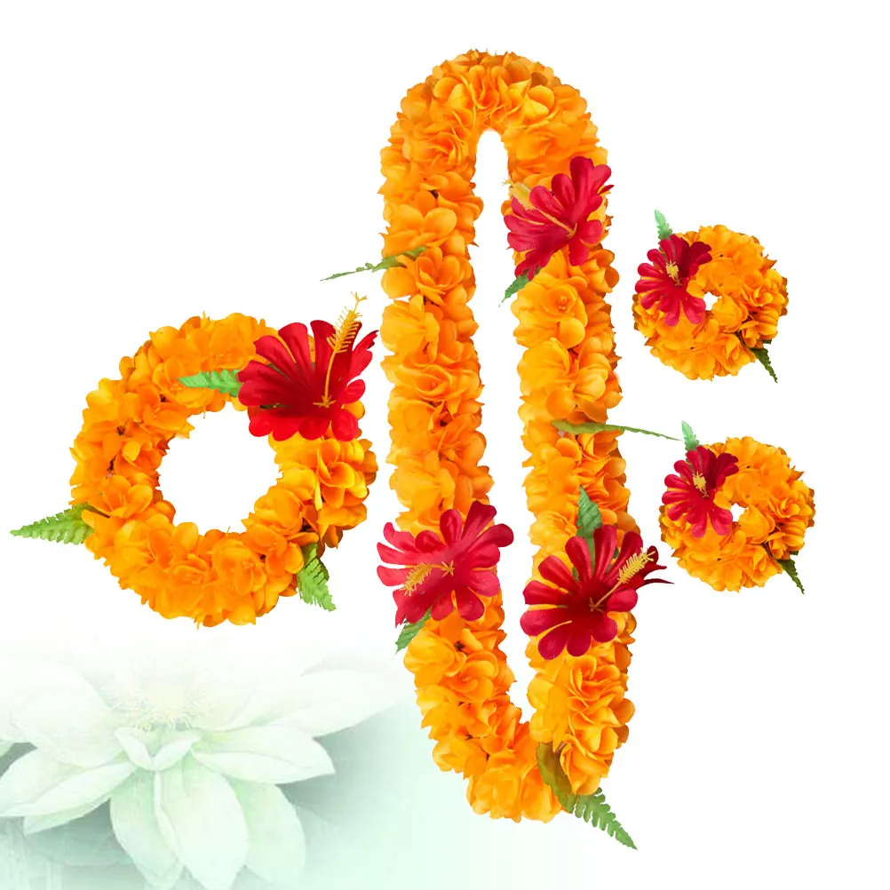 

4Pcs Floral Wreath Set Realistic Hawaiian Garland Headband Necklace Bracelets Travel Luau Party AccessoriesFloral Set