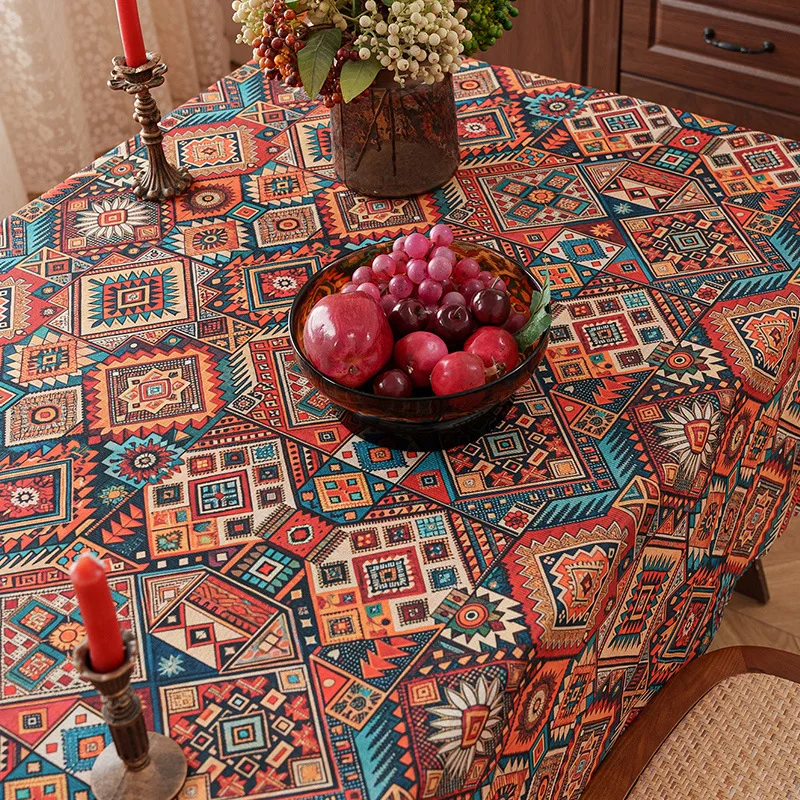Bohemian Ethnic Print Tablecloth, Dustproof Rectangular Table Cover for Dining Kitchen, Home Decor Long Table Runner Cloth