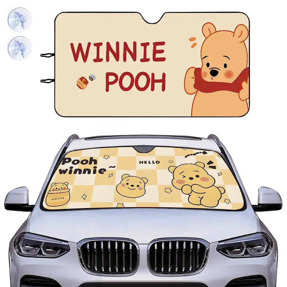 W-Winnies-The-P-Poohs Car Sunshade Window Sunshade Sunblock Front Windshield Hood Interior Front Baffle Double Sunshade view 3