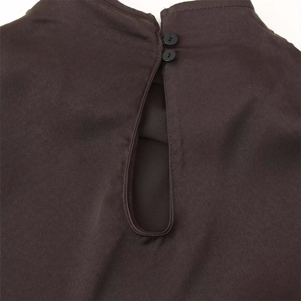 حزام نسائي مزين بملمس حريري ورقبة دائرية بدون أكمام فستان ربيع/صيف ملابس نسائية جديدة