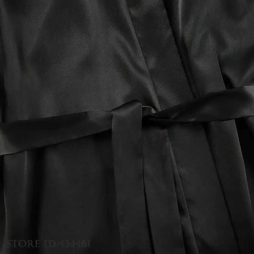 Moda czarne pióro długa suknia Negligee wiosna lato damska piżama bielizna nocna seksowna satynowa koszula nocna szlafrok odzież domowa