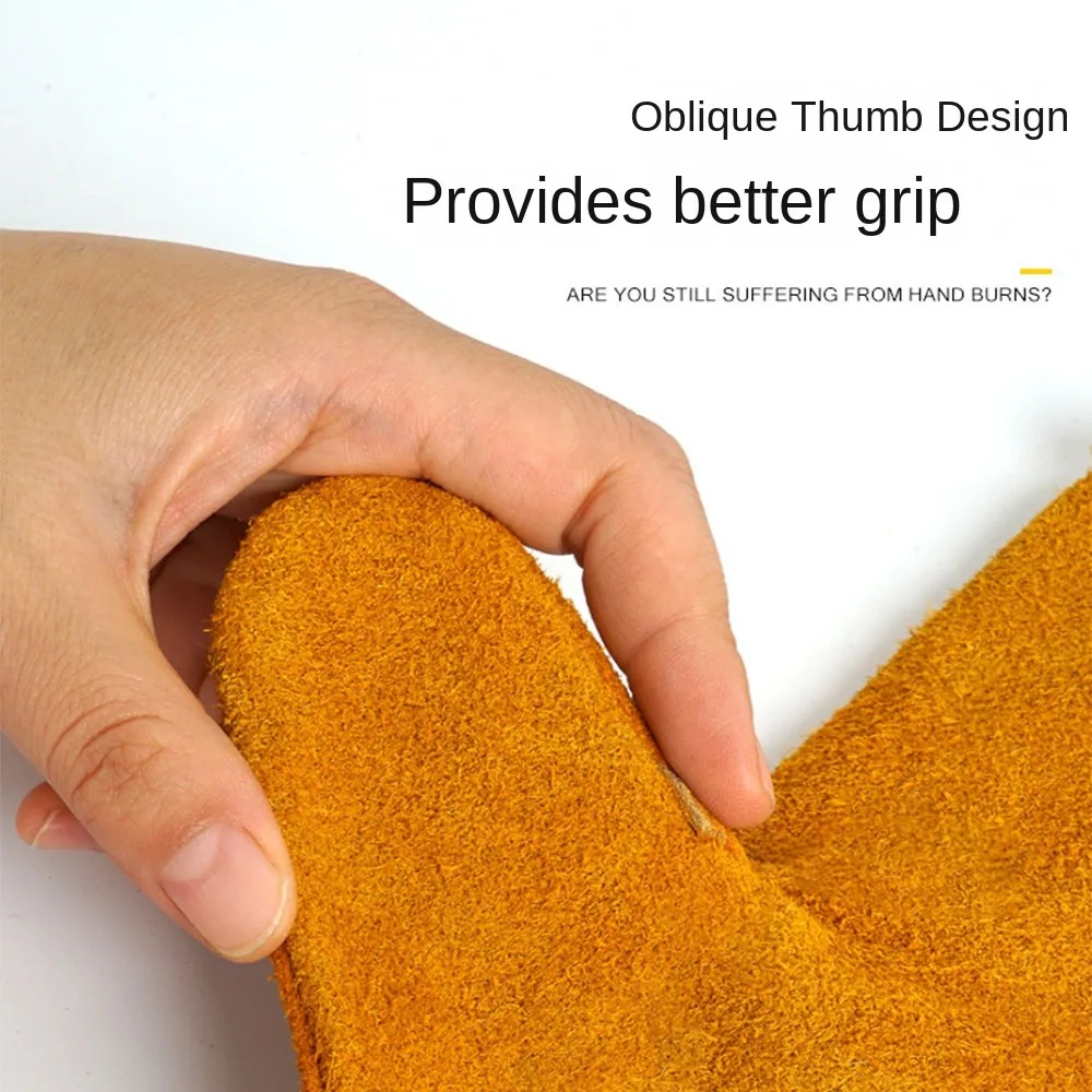 

1Pair Breathable Welding Gloves Thickened Cowhide Labor Protection Gloves Heat-insulating Heat-resistant Work Safety Glove