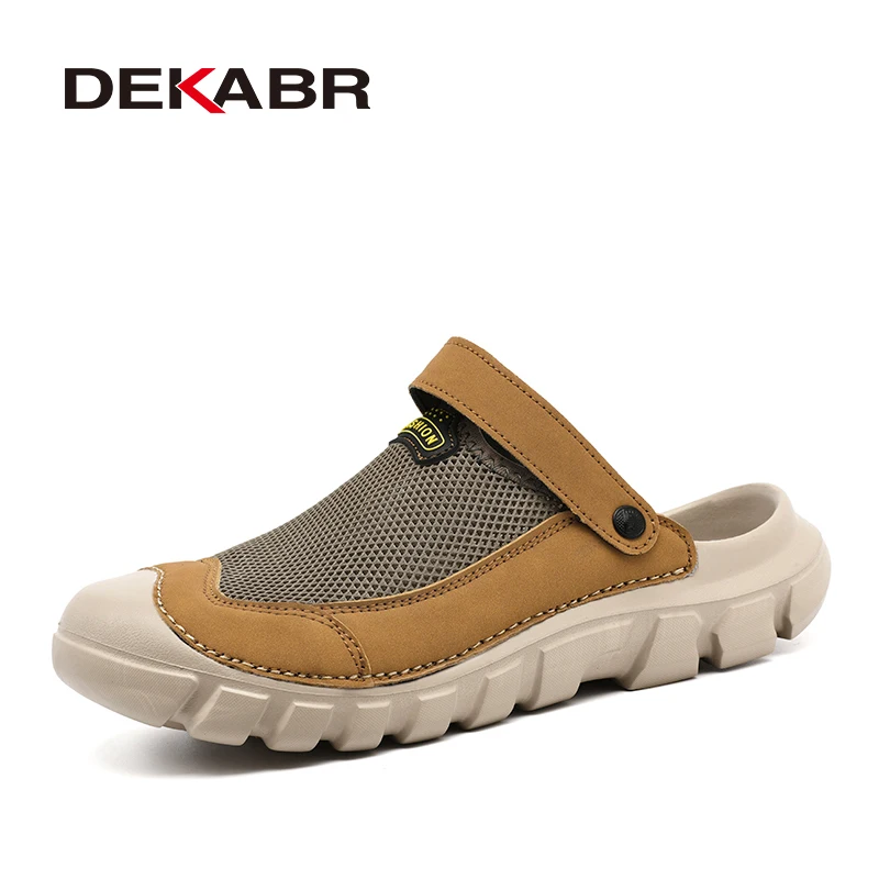 

DEKABR Mens Summer Handmade Closed Toe Slip On Two Way Wear Breathable Mesh Anti Slip Wear Resistant Soft Sole Outdoor Slippers