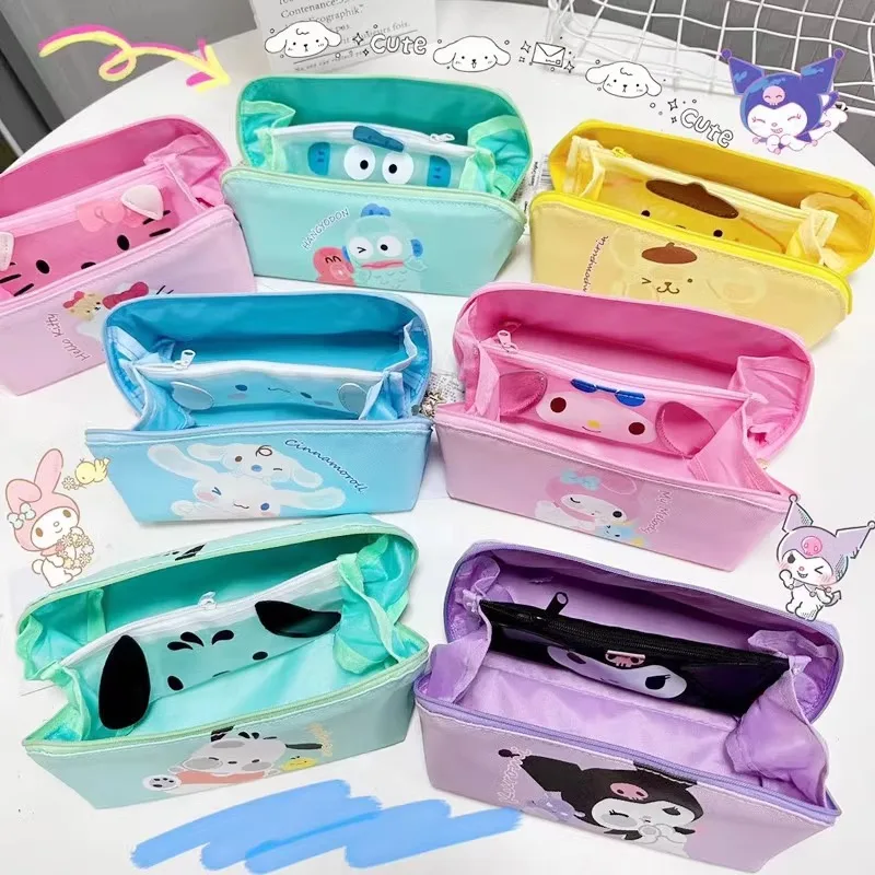 MINISO Sanrio Kuromi Pencil Case Cartoon Pu Single-layer Stationery Bag Cute Cinnamoroll Creative Children's Student Gift ﻿