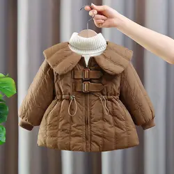 Girls Fleece Jacket Winter Children Cotton Coat Padded Thickened Warm Overcoat Toddler Solid Parkas Fashion Outwear 1-5 Years