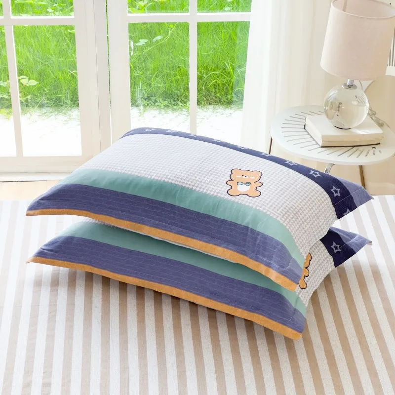2 Pcs / Set Pure Cotton Cartoon Bear Pillowcase Stand Single Size 48*74 Dormi Student Bedding Cover Soft Comfortable Home Use