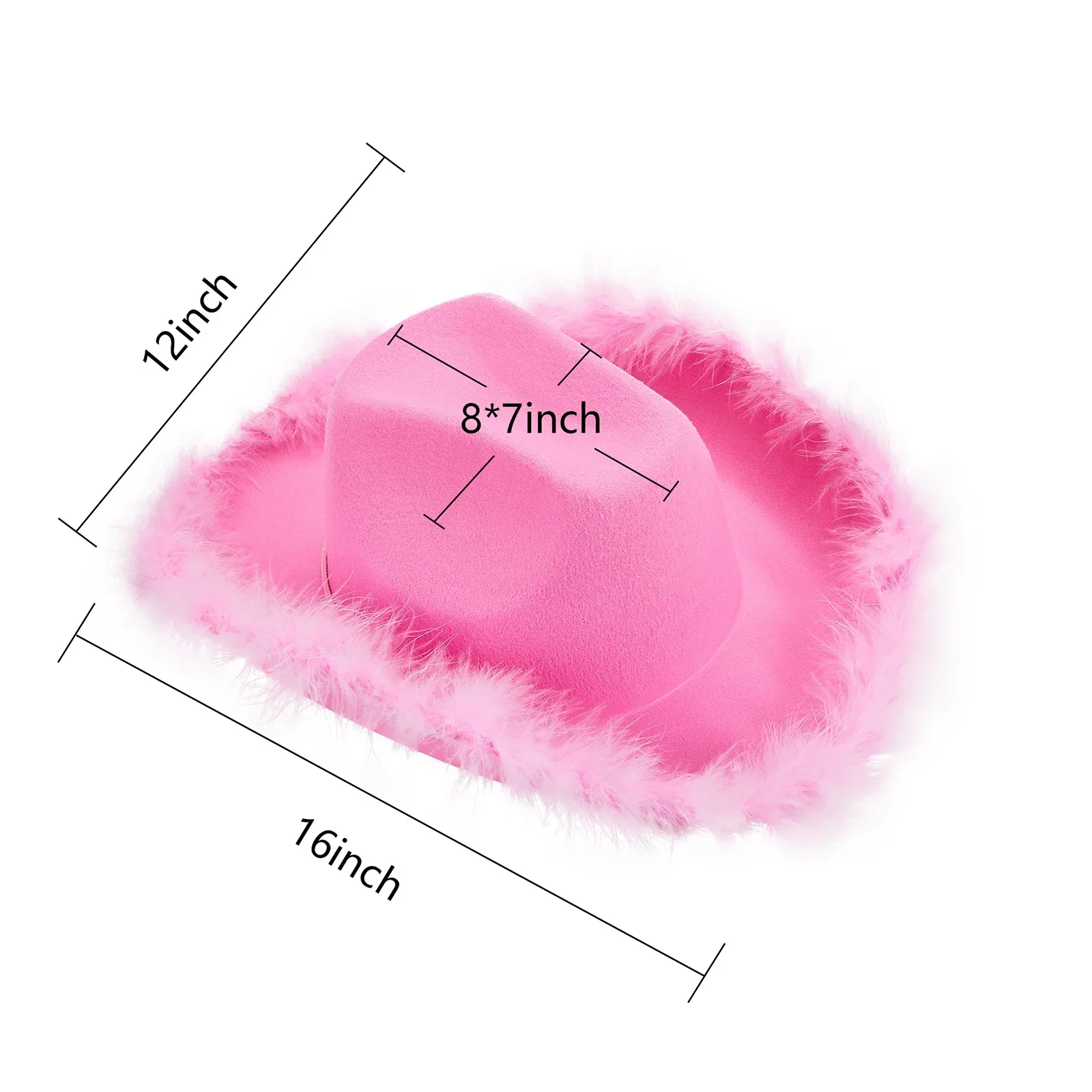 Women\'s Cowboy Hat, Adult Solid Color Furry Trim Wide Brim Hat Female Cap for Dating Party