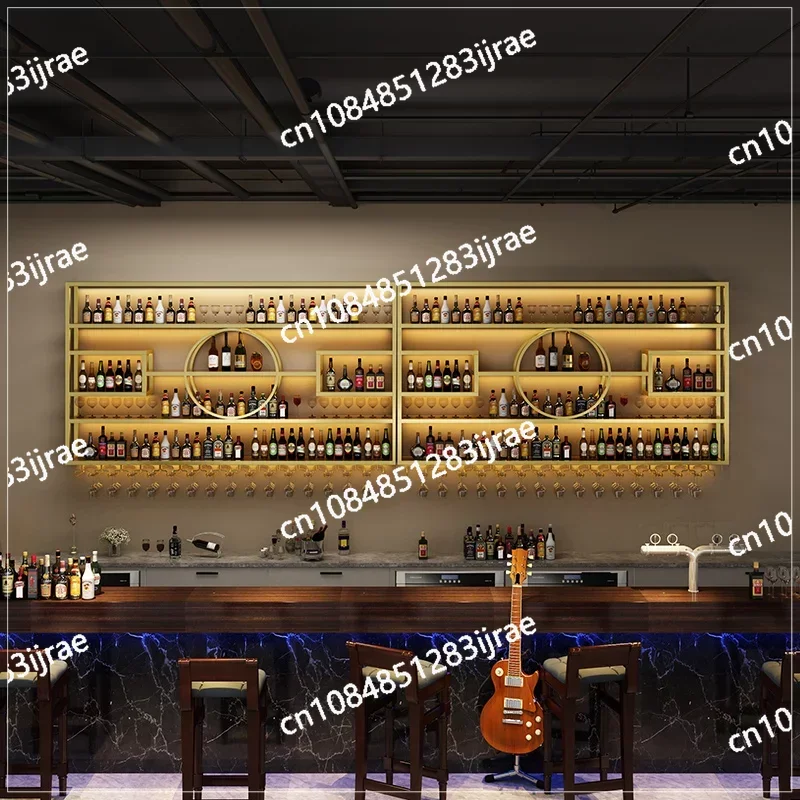 Customized Bar Counter Decoration Wall Mounted Luminous Wine Rack Wall Mounted Iron Grape Wine Cabinet Display Rack