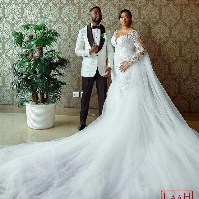 Robe de Mariée Africaine de Grande Taille, Sirène, Manches sulf, Tulle Appliques, Dentelle, Patients, Tout ce qui est pour les Bol Noires, Personnalisée