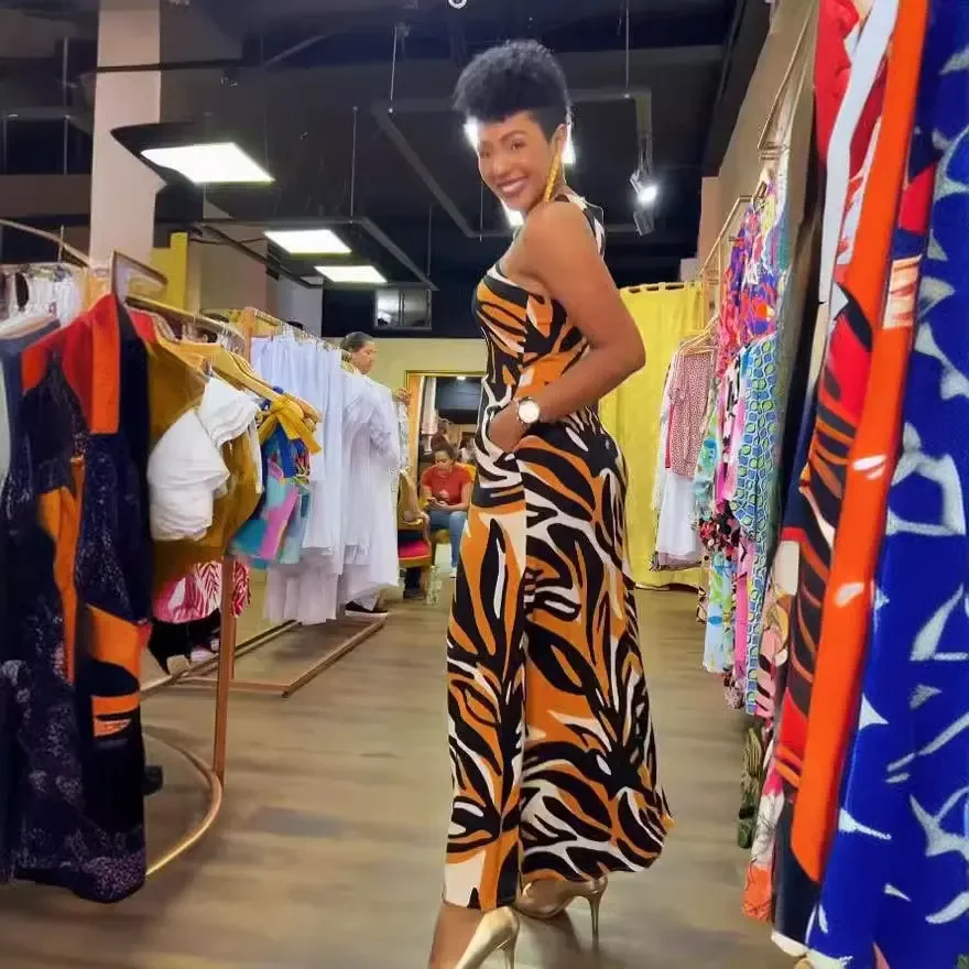 Vestido ajustado sin tirantes, sin mangas, estampado, cintura, diseño adelgazante, vestido suave con sensación de vibración para primavera y verano