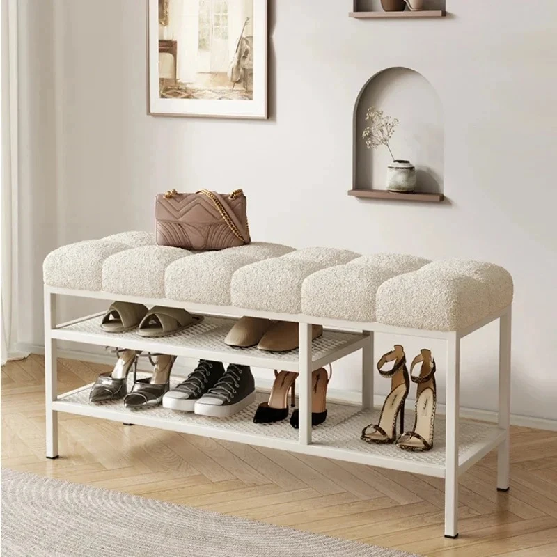 Luxury Furniture Shoe Changing Stool Entrance Hall Shoe Rack Light Nordic Shoe Storage Cabinet Cream Wind Metal Rack Low Bench