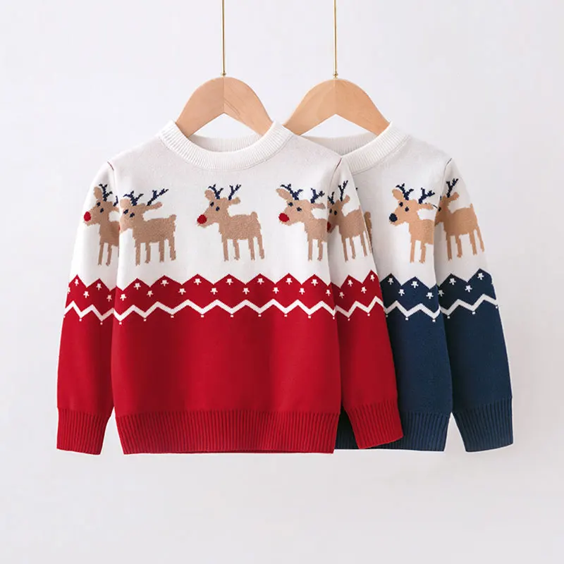 

Christmas Elk Pattern Children's Knitted Sweater Warm Soft Full Sleeve Jumpers Boys Girls Cute Xmas Pullovers Casual Top