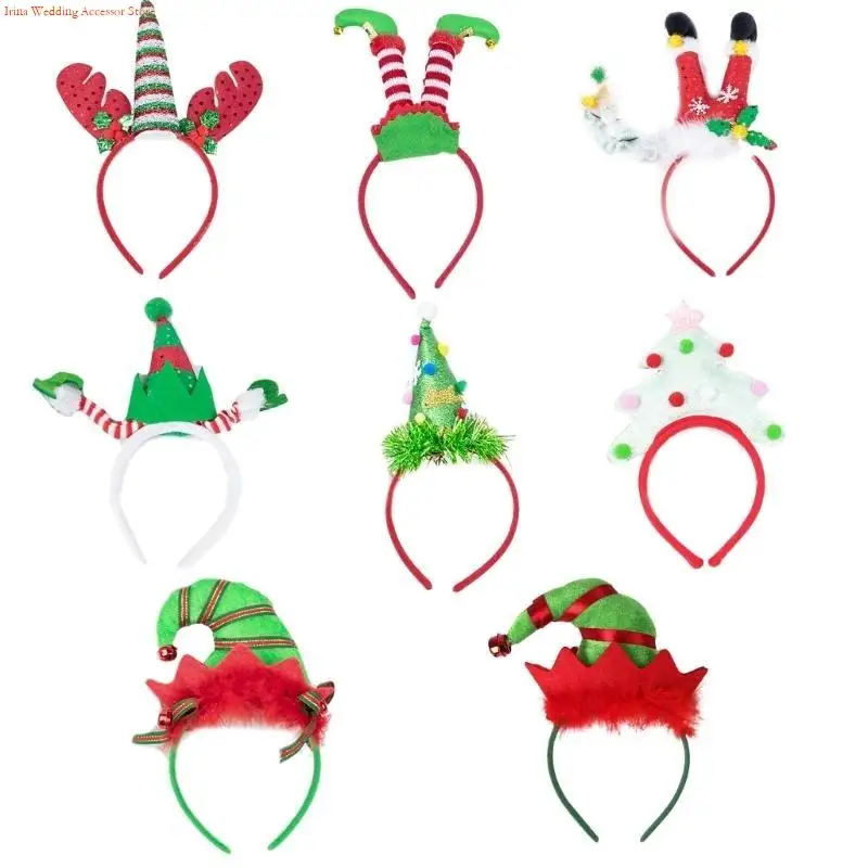 G92D Lovely Christmas Tree Headdress Glitter Headwear for Girls Cartoon Hat HairHoop