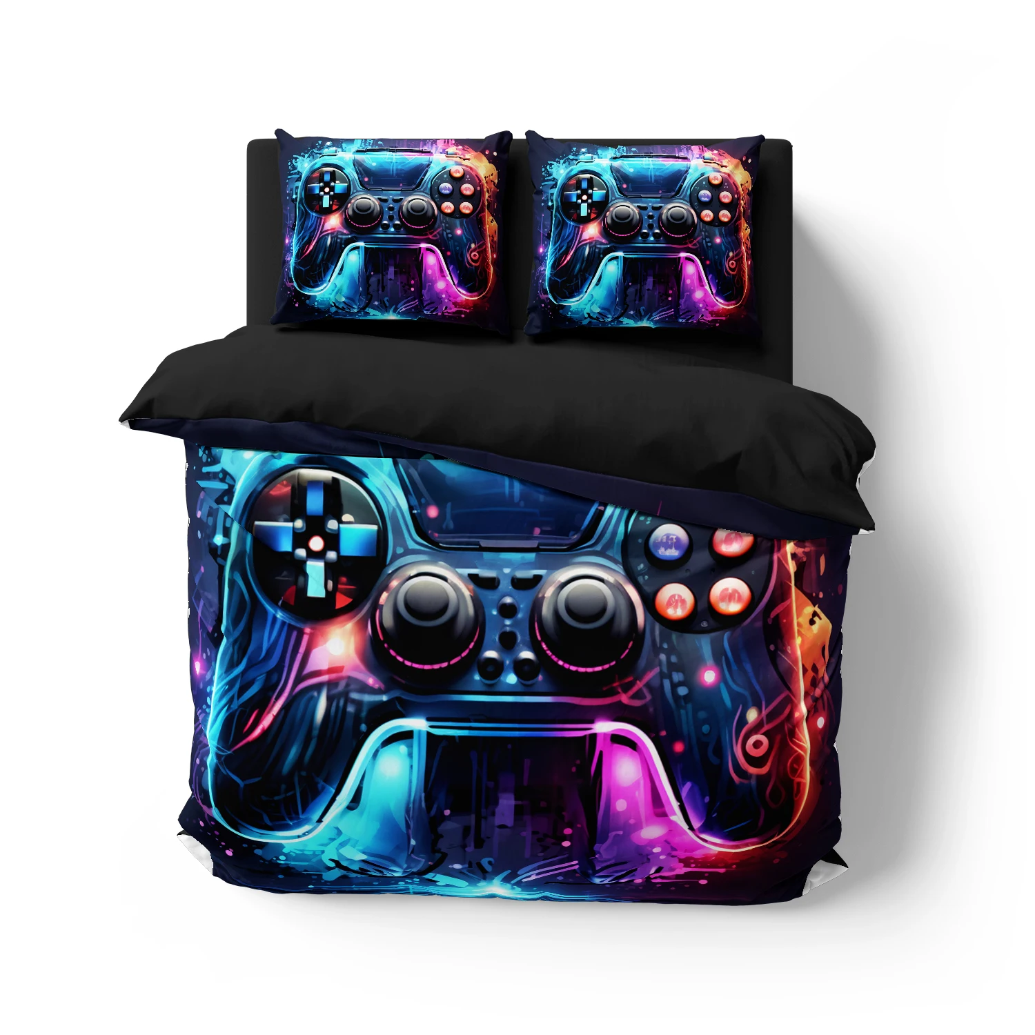 Nenon Game Joystick Bedding Set 2/3 Piece Retro Gamer Comforter/Quilt Cover Set Digital Duvet Cover Set Black Gamepad Gaming