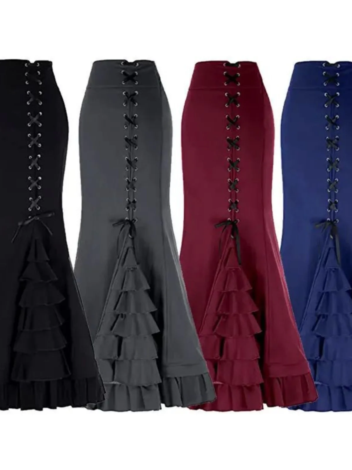 

loween Punk Pleated Mermaid Skirt Women's mid Waist Street Sle Long Pure Color Fi Tail Skirt by Other Material