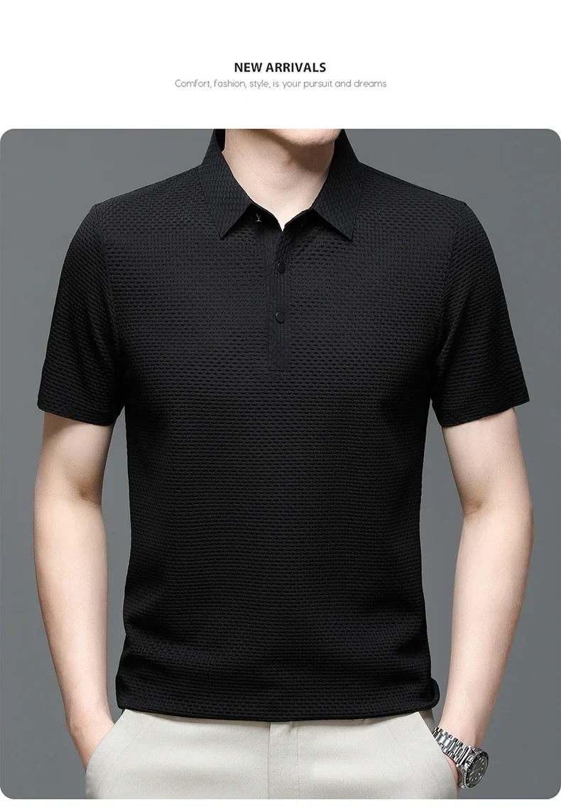Sommer Neue männer Lop-up Hohl kurzarm Polo-Shirt Eis Seide Marke Kleidung Atmungsaktive Business-Mode T-Shirt männlichen Bis 6XL – Detail 33