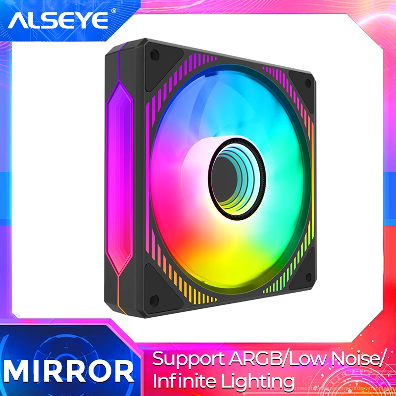 

ALSEYE Mirror PC Case Fan 120mm 5V 3Pin/4Pin ARGB PWM Intelligent Speed Control DC 12V Millilayer 9 Blades Fan For PC Case