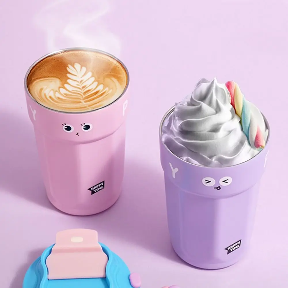 كوب عازل محمول 450 مل من الفولاذ المقاوم للصدأ قارورة حرارية لطيفة على شكل زجاجة مياه كرتونية