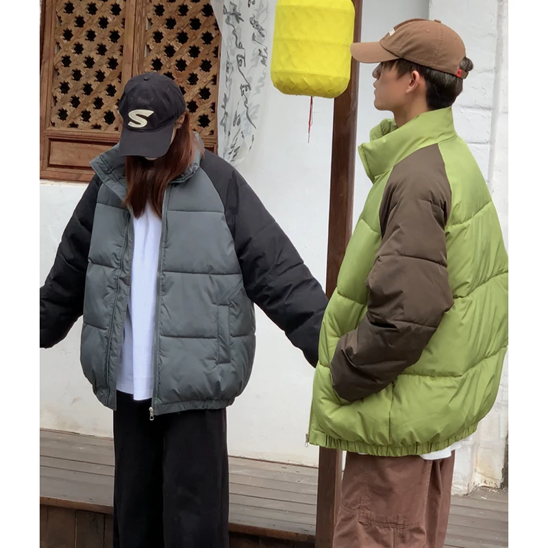 

New Autumn Winter Running Jacket Fashionable Couple Style Cotton-padded Jacket Men's Stand-up Collar Warm Windproof Loose Coat