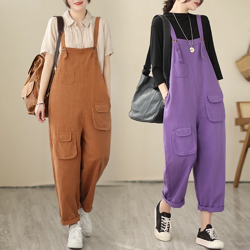 Fashion Korean Streetwear Denim Jumpsuit Women Loose Big Size Baggy Cargo Pants Wide Leg Mom Dungarees Straps Overalls Red Black