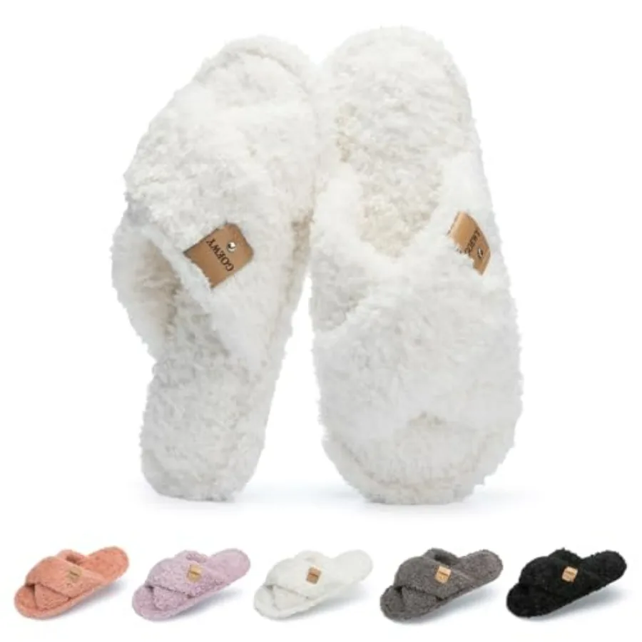 

GOEWY Fuzzy Open Toe Slippers for Women Indoor and Outdoor with Memory Foam Cozy Cross Band Women's Slipper Cute Soft House Sho