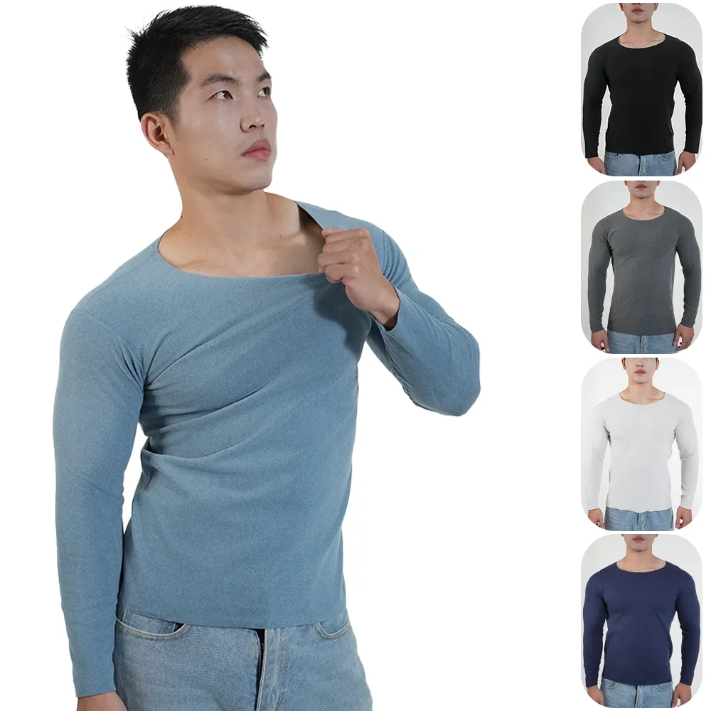 Thermal Underwear Men Long Sleeve T shirt Tops Crew Round Neck Warm Winter Autumn T-shirts Plus Size Man Thermo Clothes 2024 New