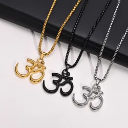 Stainless Steel Yoga Om Necklaces for Men,Punk Solid Metal Aum Pendant Collar Gifts,Male Jeweklry Gifts