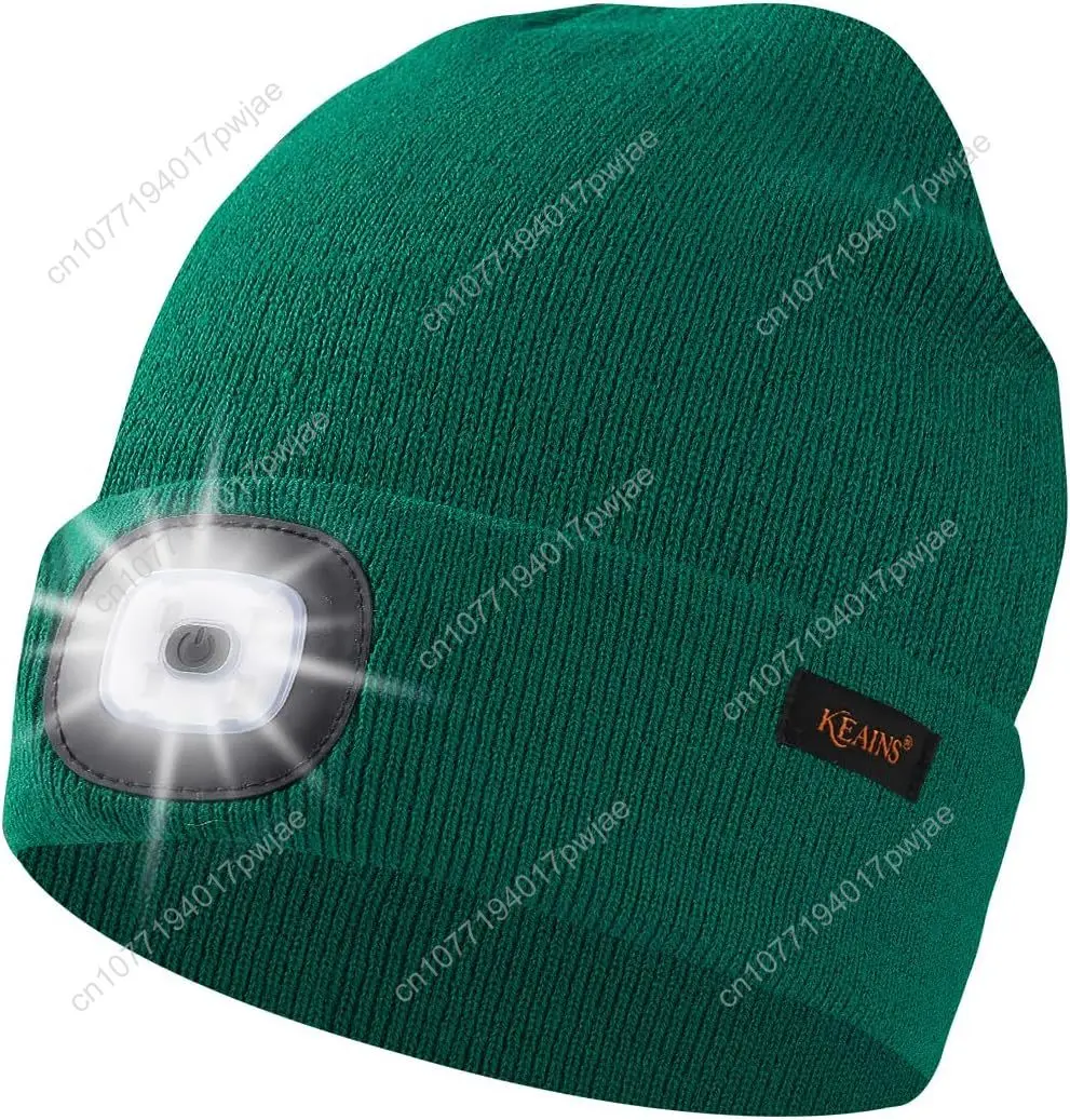 

Keains Unisex Beanie with The Light ，Rechargeable LED Headlamp Cap， Warm Knit Hats for Winter Safety Gifts for Men Women Dad