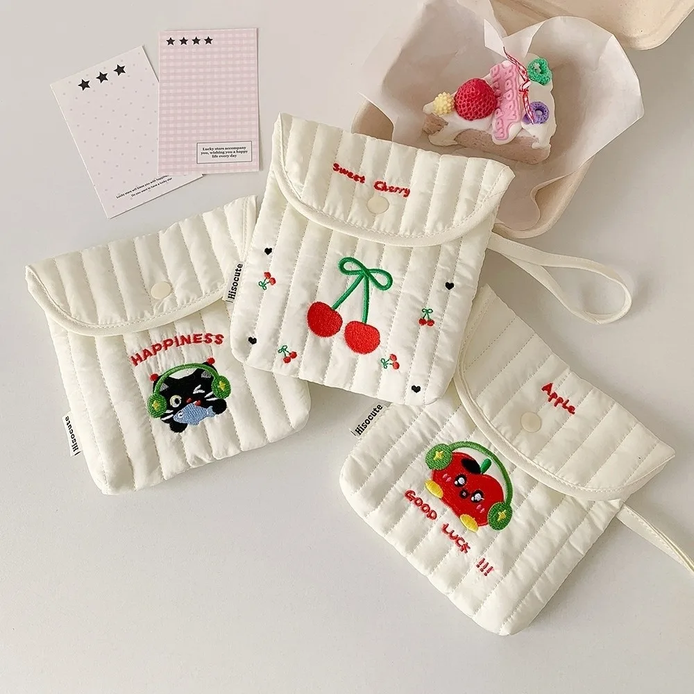 

Large Capacity Embroidery Cherry Cosmetic Bag Square Wristband Makeup Bag Korean Style Small Item Bag