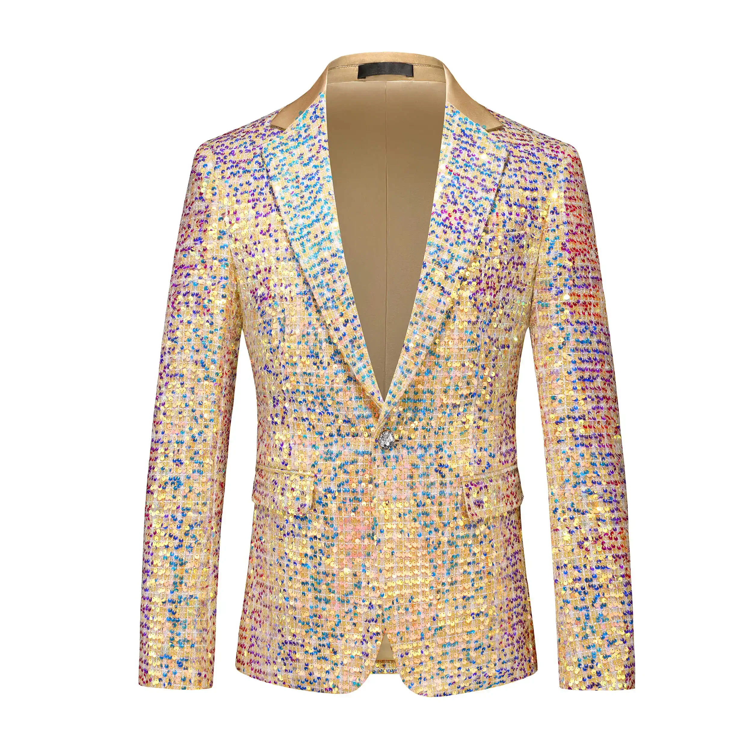 2024 New Korean Blazer for Men  High-grade Slim Urban Fashion Large Size Suit L (Gold/ M，L,XL,XXL,3XL,4XL,5XL,6XL)