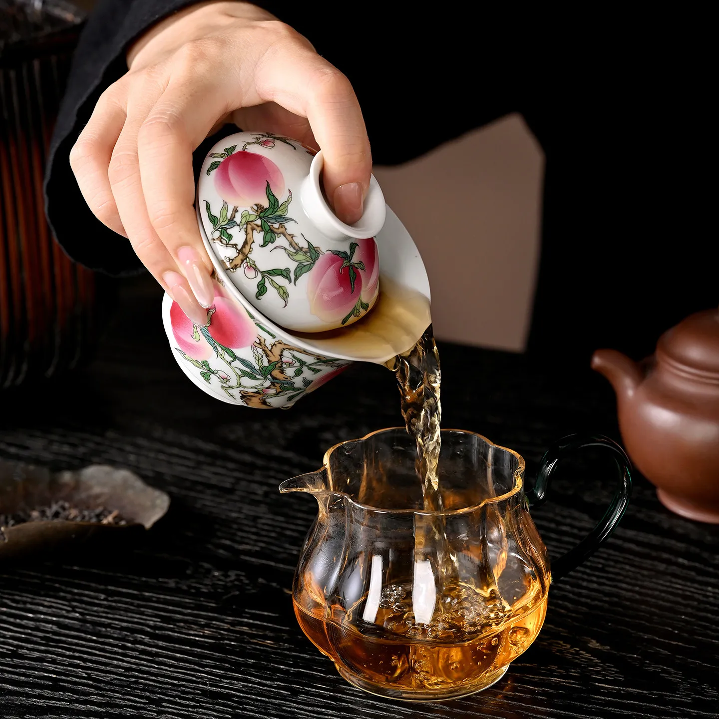 High-End Jingdezhen Enamel Color Longevity Peach Two Tureen Not Hot Tea Brewing Bowl Household Ceramic Cup Small Size