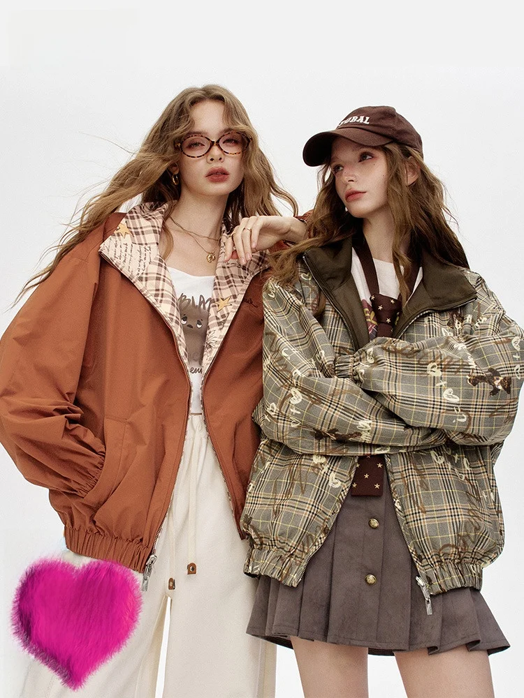 

Double-Sided Wear Heavy Embroidery Lace Jaet Women's Autumn Casual Sle Stand Version Polyester Fiber Long Sve Zipper