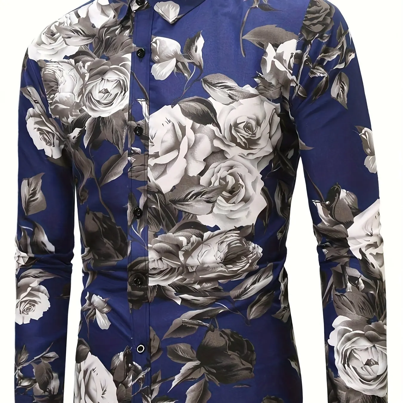 2024 New Men's Fashion Floral Pattern Shirt, Casual Breathable Roll-down Button Long Sleeve Shirt Top For Outdoor Activities