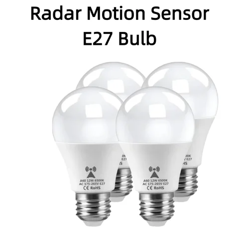 1-4PCS Energy-Saving E27 Radar Motion Sensor Bulbs AC85V-265V 6000K Cold-White Only Light At Night/Dark For Pathway Stairs