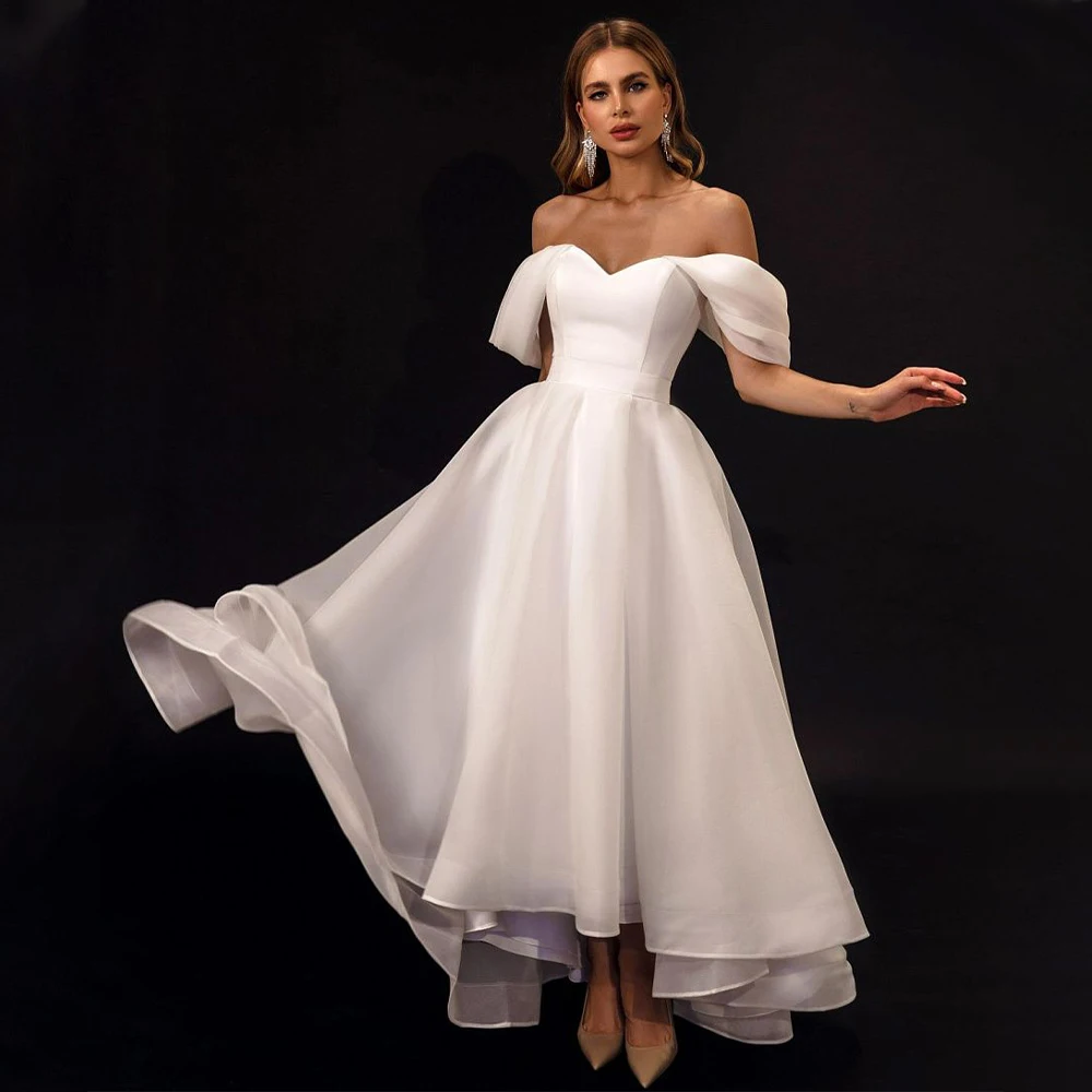 Wedding Dress Asymmetrical Off the Shoulder Sweetheart  Gowns A Line Belt Backless Tea Length Simple Bridal  2023