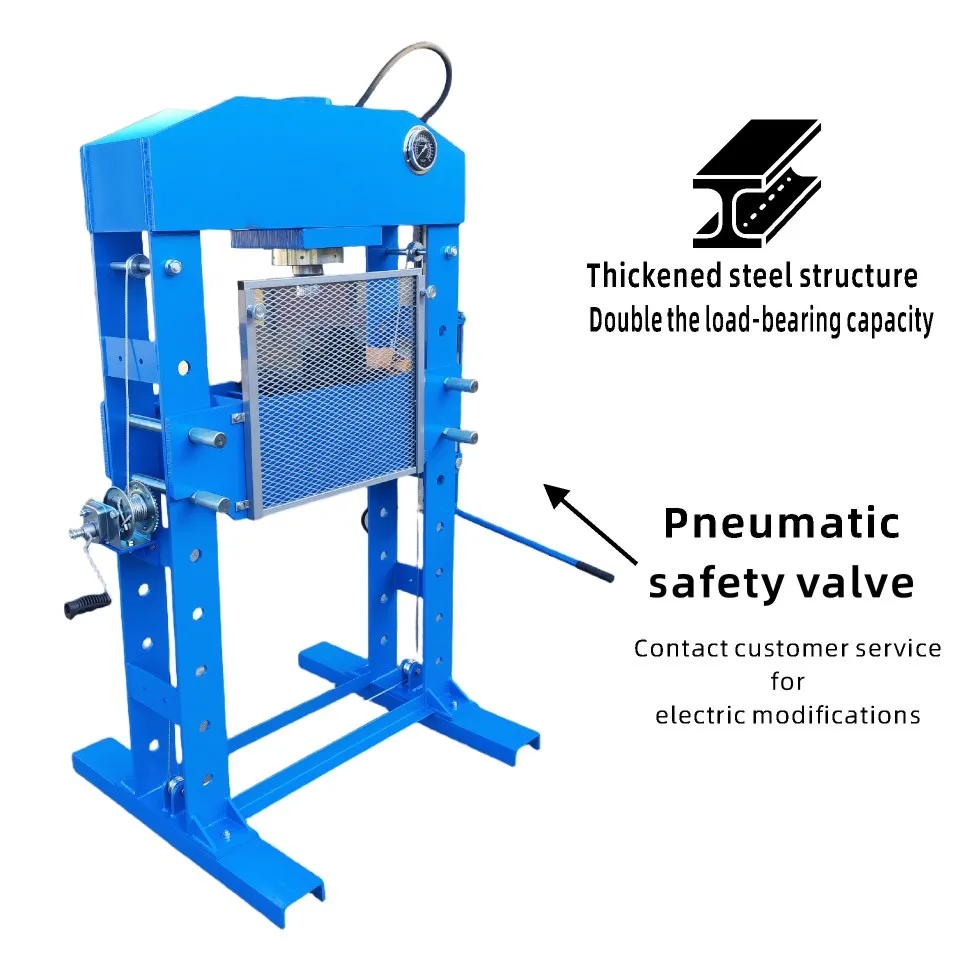 Blue 100 Ton Capacity Hydraulic Shop Press Heavy Duty Pressing Protective Grid Guard Fully Welded H-Frame Air Manual Workshop