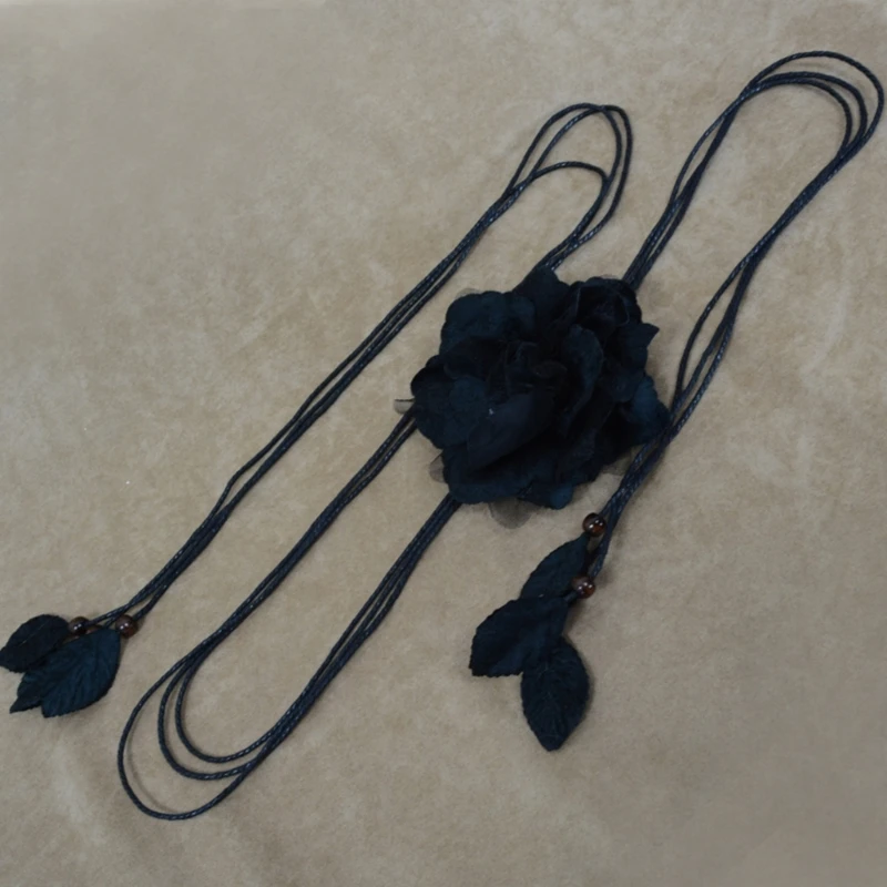 Self-Tie Waist Belt for Women Bohemian Seaside Braided Dress Belt with Flower Braided Belt Thin Waistband Colorful Knot Vintage