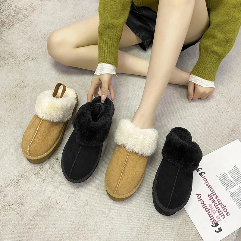 Fashion Platform Women Slippers Casual Home Suede Fur Warm Slingback Flip Flops Hot Sale Brand Plush Cotton Slippers Flats Shoes