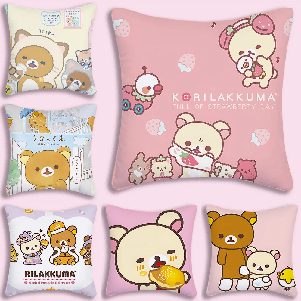 Cartoon Lovely R-Rilakkumas Pillow Covers Cartoon Sofa Decorative Home Double-sided Printing Short Plush Cute Cushion Cover