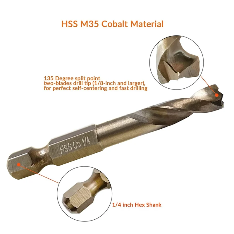 Conjunto de brocas toucas de cobalto M35 de 6 peças para aço inoxidável e metais duros para mandris rápidos e drivers de impacto