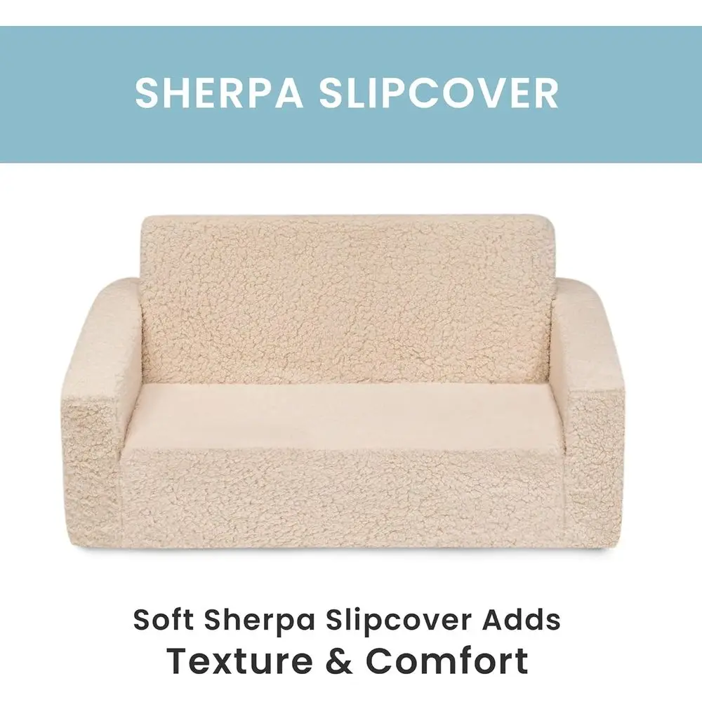 أريكة شيربا قابلة للطي 2 في 1 صديقة للأطفال باللون الكريمي